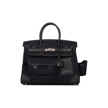 HERMES Birkin Swift Leather And Canvas Birkin Bag Handbag Unisex Black & Blue
