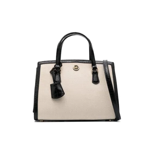 MICHAEL KORS Chantal Calfskin Messenger Bag, One Shoulder Crossbody Clutch Trumpets Women's Beige & White & Black