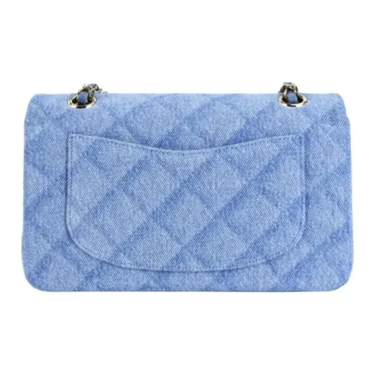 CHANEL Classic Flap CF Printed Denim Shoulder Bag, Crossbody Bag Women's Light Blue-4