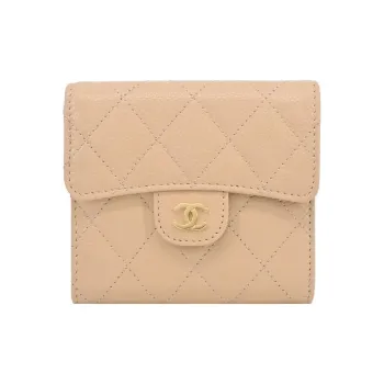 CHANEL Calfskin Wallet Women's Beige