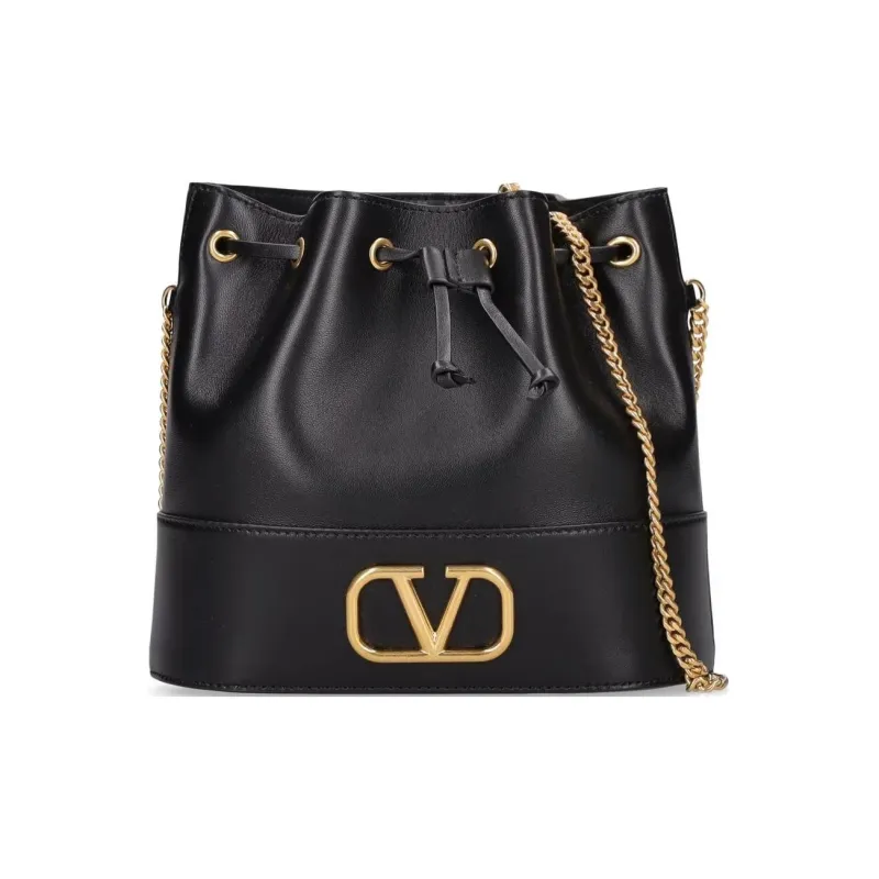 Valentino Vlogo Lambskin Bucket Bags Crossbody Bag Shoulder Bag Women's Black-0