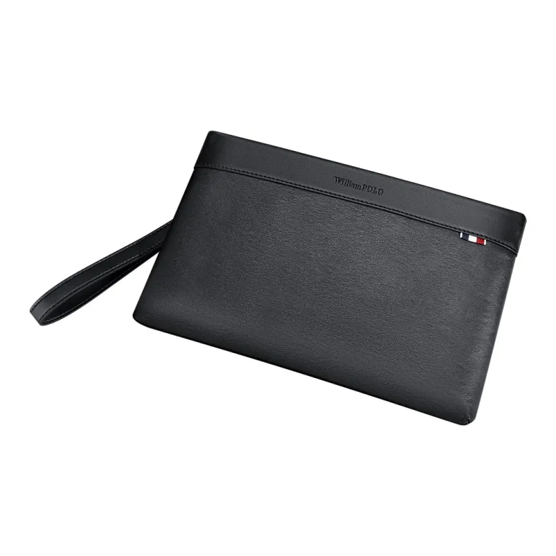 WilliamPOLO Top Grain Cow Leather Envelope Bag, Clutch Tubas Men's Black-4