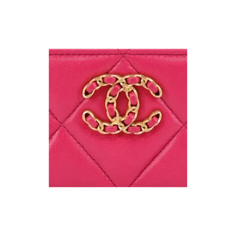 CHANEL 19Bag Lambskin Card Clip Card Holder Women's Peach Pink-4