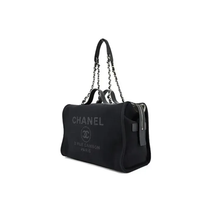 CHANEL Canvas Bag, Handbag, Shoulder Bag Women's Black-1