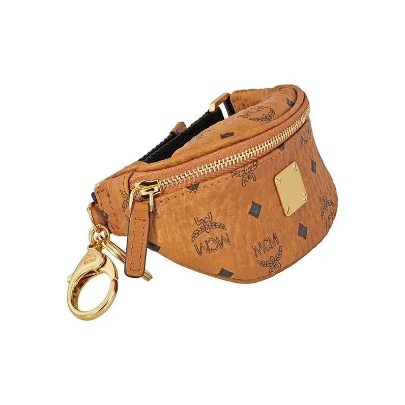 MCM Visetos Leather Fanny Pack Coin Purse Women's Brown Cognac-3