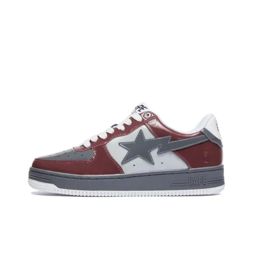 A BATHING APE Bape Skateboard Shoes Women's Low-Top Burgundy Grey