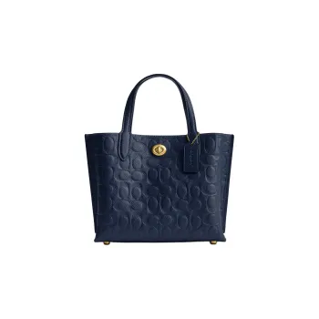 COACH Willow Polished Grained Leather Tote Bag Shopping Bag Shoulder Bag Crossbody Bag Handbag Medium Size Women's Navy