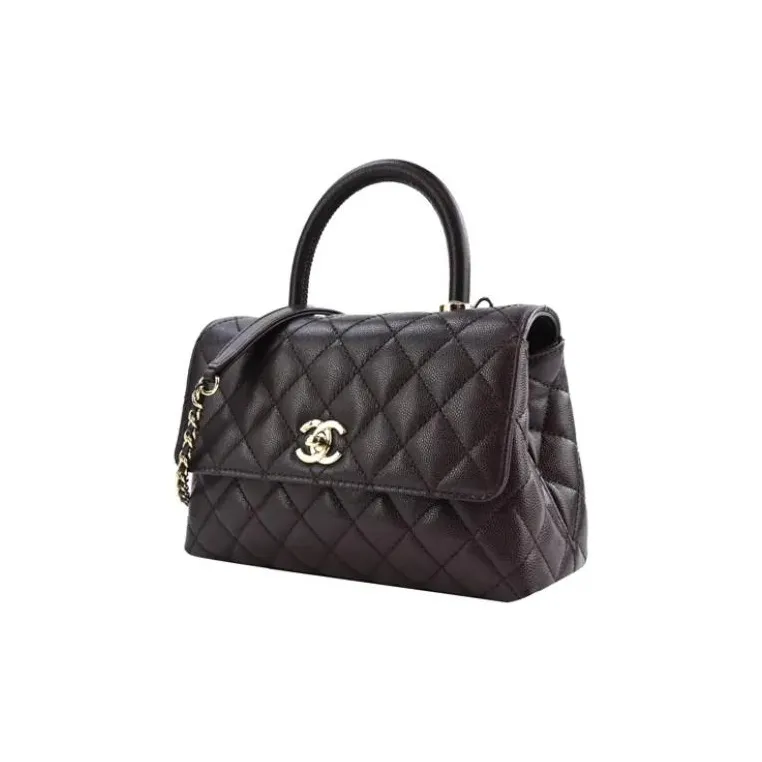 CHANEL Coco Handle Calfskin Flap Bag, One Shoulder Handbag Women's Dark Brown-1