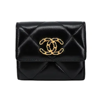 CHANEL Lambskin Wallet Women's Black