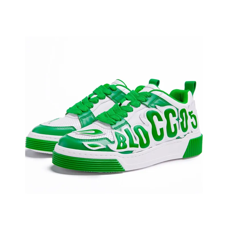 BLOCCO5 Low-Top Skateboard Shoes Unisex Green White-1