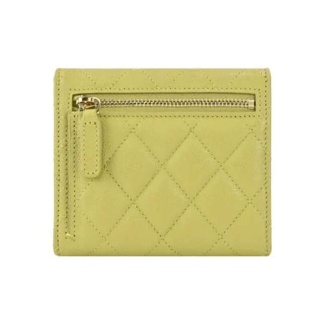 CHANEL Litchi Grain Calfskin Wallet Women's Mustard Green-2