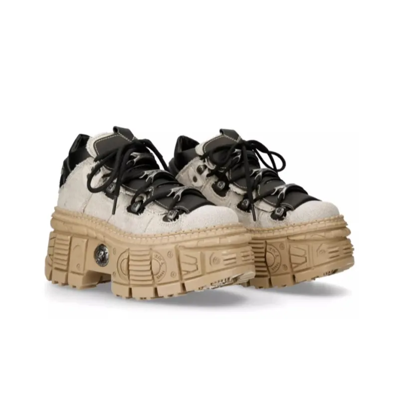 NEW ROCK Low Top Casual Shoes Unisex White Black-1