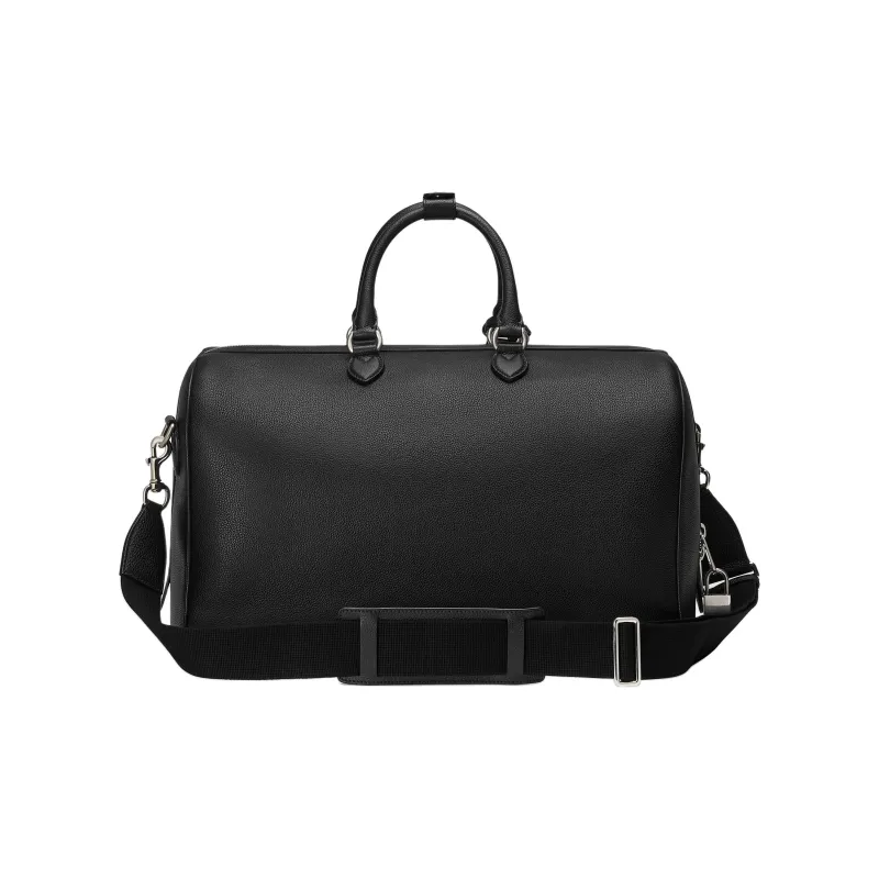 GUCCI One Shoulder Crossbody Portable Travel Bag Leather With GG Supreme Canvas Medium Size Men's Black-3