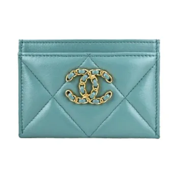 CHANEL 19Bag Lambskin Card Holder Women's Blue Green