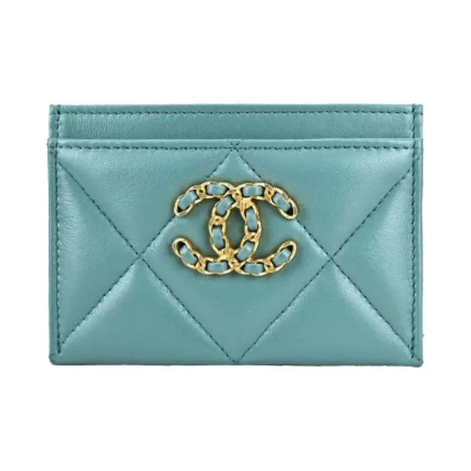 CHANEL 19Bag Lambskin Card Holder Women's Blue Green-0