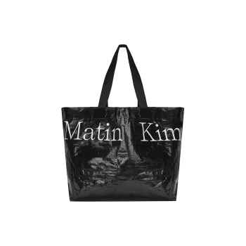 MATIN KIM Waterproof Oilcloth Tote Bag Shopping Bag Handbag Shoulder Bags Regular Unisex Black