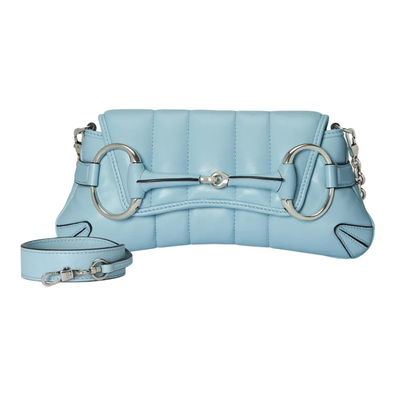 GUCCI HORSEBIT CHAIN Quilting Leather Shoulder Bag Handheld Shoulder Bag Small Size Women's Light Blue-3