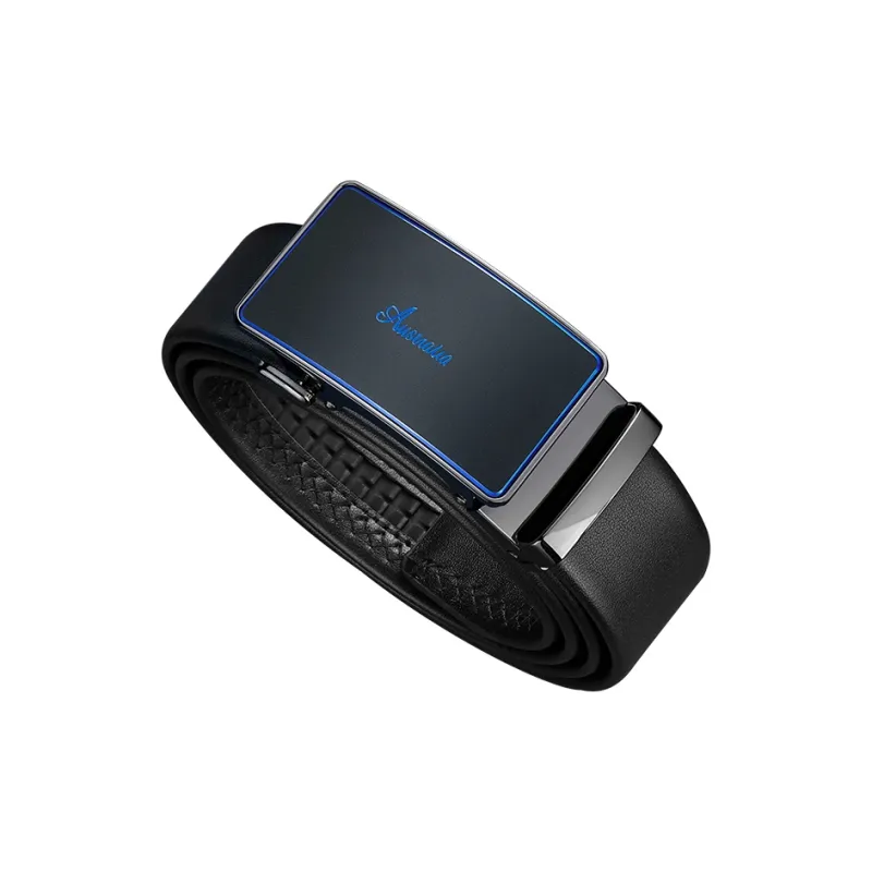 AUGTARLION Business Automatic Buckle Pant Belt Luxe Versatile Genuine Leather Durable Belt Men's Black 3.5cm-10