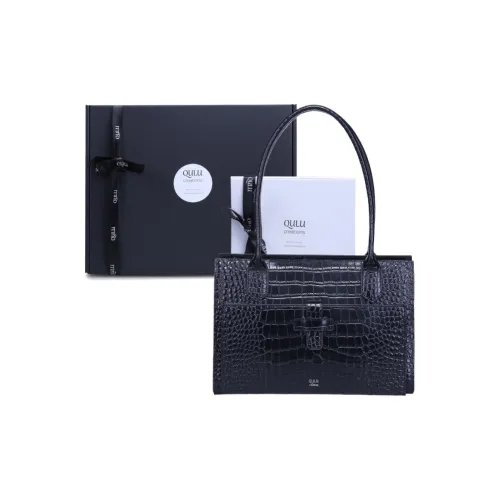 QULU Cow Leather Laptop Bag Tote Handbag Shoulder Bag Women's Solid Color