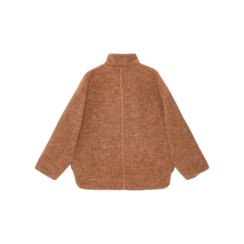 GANNI Brown Boucle Wool Shoulder Jacket Jackets Coats Women's Brown-1