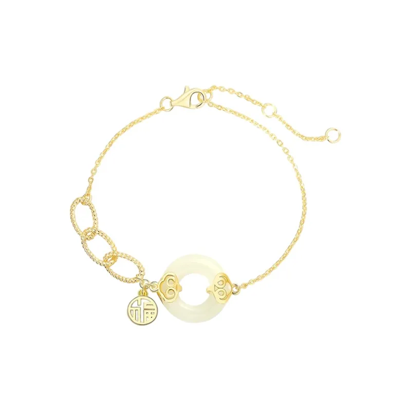 Liuzhen Hall Hetian Jade 925 Sterling Silver Hetian Jade Bracelets Unisex Pale Greenish White Jade-0