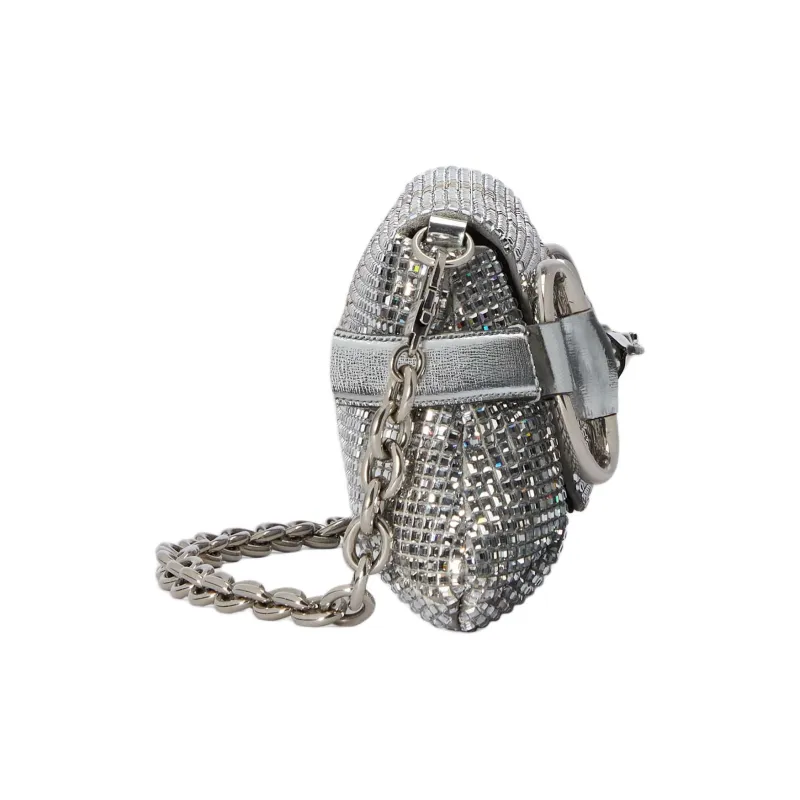 GUCCI Horsebit 1955 Silk Satin Handbag Shoulder Bag Women's Silver-3