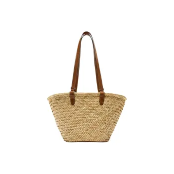 ZARA Wheat Straw Patchwork Cotton One Shoulder Handbags Large Size Women's Yellow