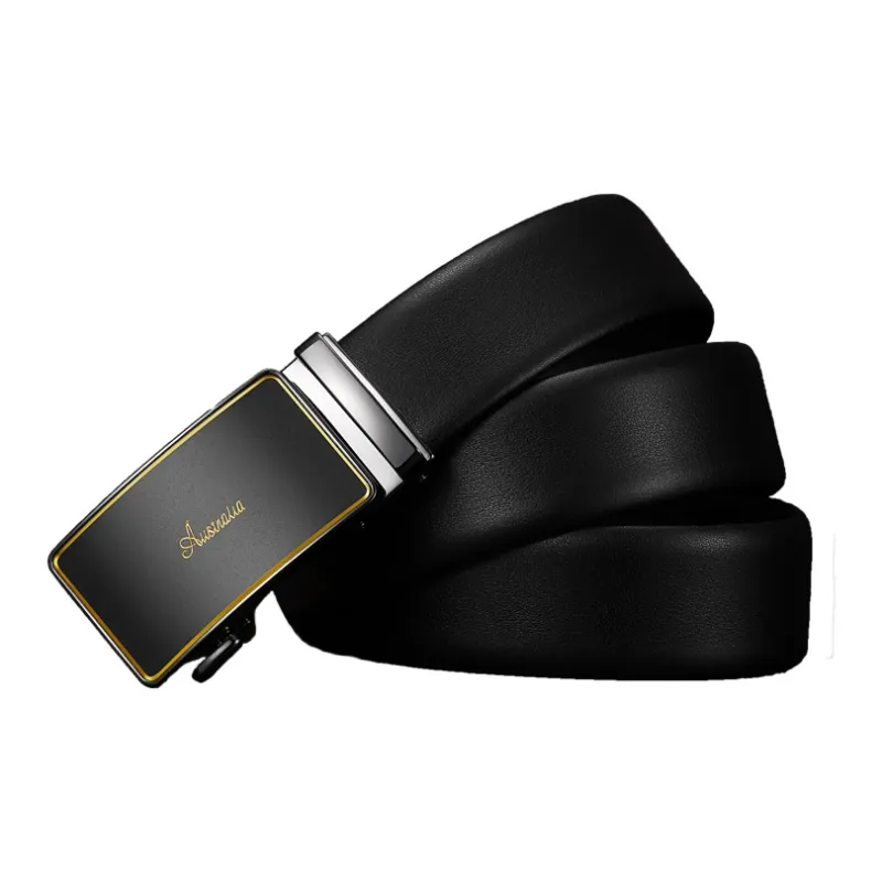 AUGTARLION Business Automatic Buckle Pant Belt Luxe Versatile Genuine Leather Durable Belt Men's Black 3.5cm-5