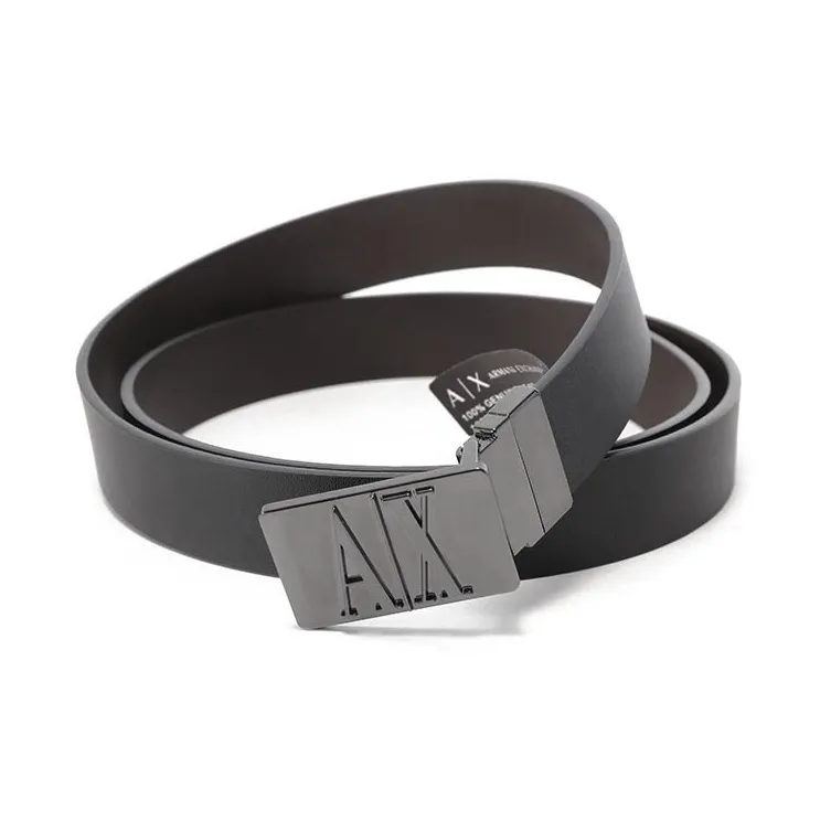 ARMANI EXCHANGEAE Emblem Buckle Head Non-Trimmable Double-Sided Rotating Leather Belts Men's Width: 3cm-3