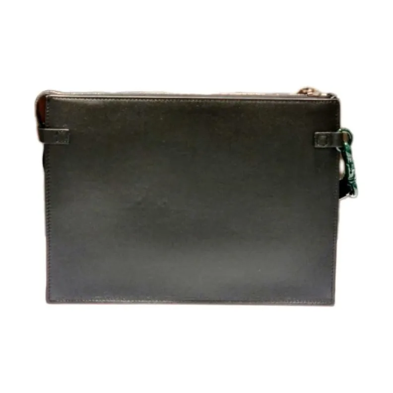Valentino Cow Leather Clutch Men's Green & Black-3