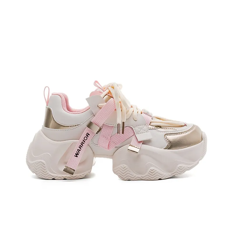 Warrior Breathable Lightweight Height Increasing Low Top Casual Shoes Women's Beige Gold-1