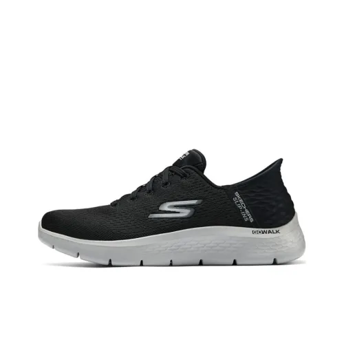 Skechers Go Walk Fle Hands Free Slip Ins Cushioning Wear Resistant Low Top Casual Shoes Men's Black Gray Color