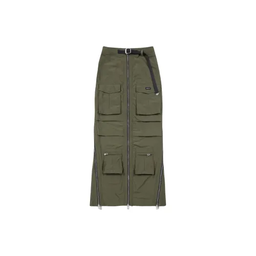 Badblood Casual Long Skirts Women's Army Green