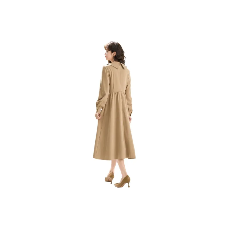 SMEN Long Sleeved Dresses Women's Khaki-1