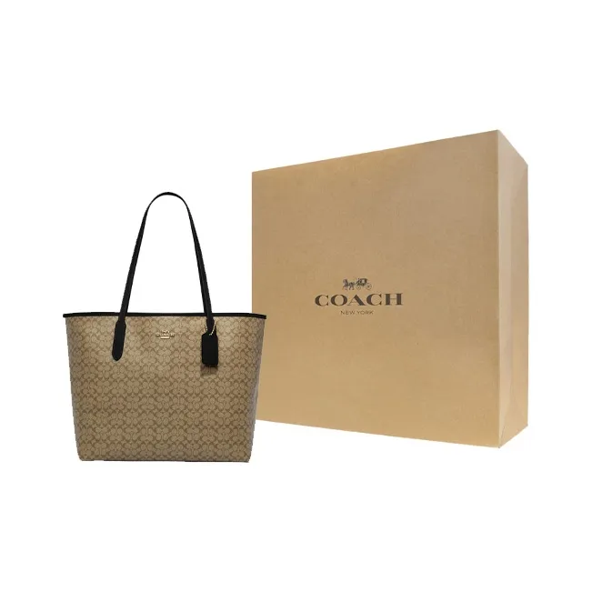 COACH City Canvas With Leather Canvas Bag Tote Bag Shopping Bag Handbag Shoulder Bag Women's Khaki-5