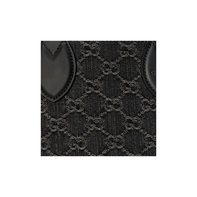 GUCCI Ophidia Denim With Leather Binding Tote Bag, Shopping Bag, Handbag Medium Size Women's Black & Gray-8