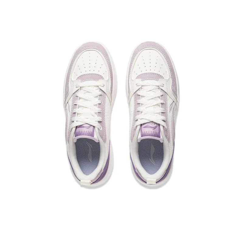 LiNing Yuanbao V2 Slip Resistant Cushioning Abrasion Resistant Low Top Skateboard Shoes Women's White Purple-3