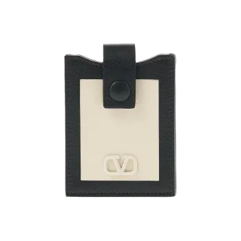 Valentino Calfskin Card Holder Men's Black & Beige