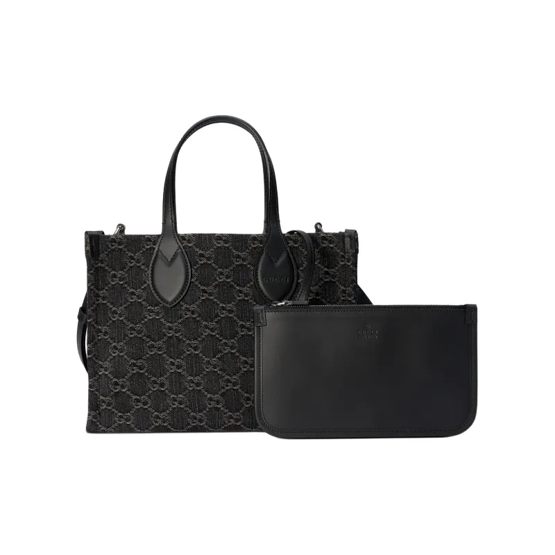 GUCCI Ophidia Denim With Leather Binding Tote Bag, Shopping Bag, Handbag Medium Size Women's Black & Gray-2