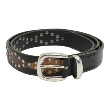 OUR LEGACY Stud Color Blocking Design Pin Buckle Leather Leather Belts Men's Black Width 3