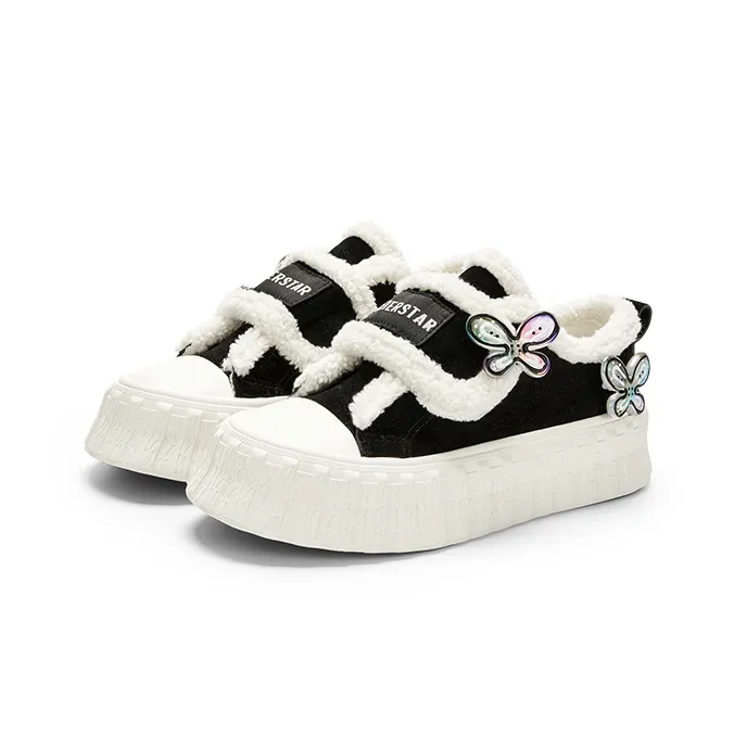 KARLIE KELLER Warm Wear Resistant Breathable Slip Resistant Low Top Skateboard Shoes Women's Black White-2