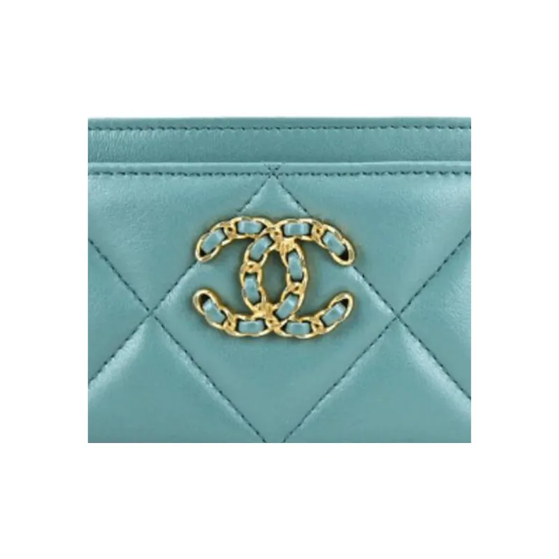 CHANEL 19Bag Lambskin Card Holder Women's Blue Green-4