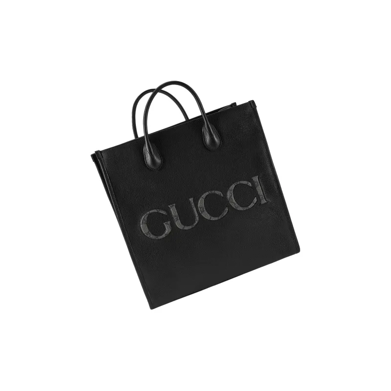 GUCCI Leather With GG Supreme Canvas Tote Bag, Shopping Bag, Handbag Medium Size Men's Black-3