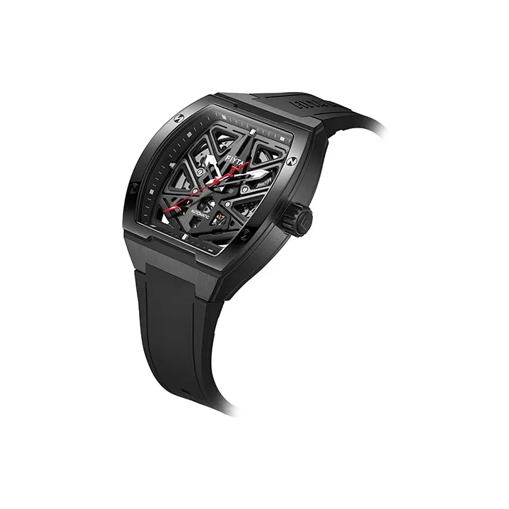 Fiyta Automatic Mechanical Movement Silicone Strap Watch Men's Watches Cut Out Dial-2