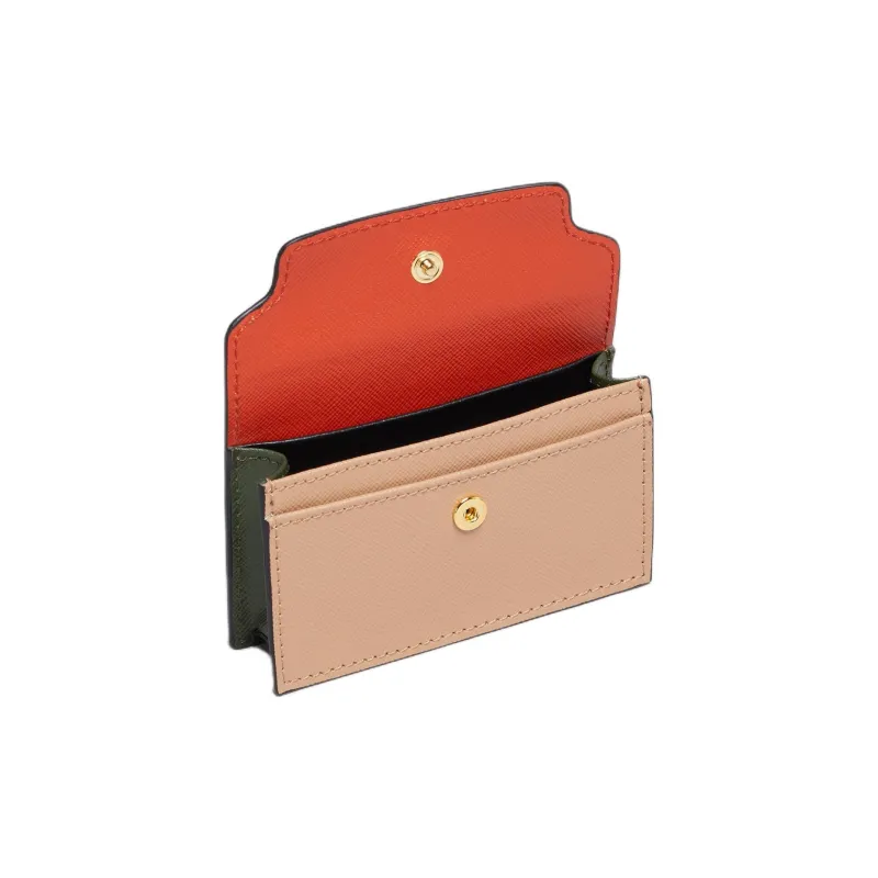 MARNI Calfskin Card Holder Women's Brown & Orange-2