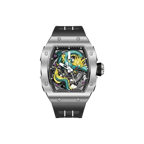 HaofaTourbillon Arknights Series Mechanical Movement Rubber Strap Watch Men
s Watches Cut Out Dial 1968A