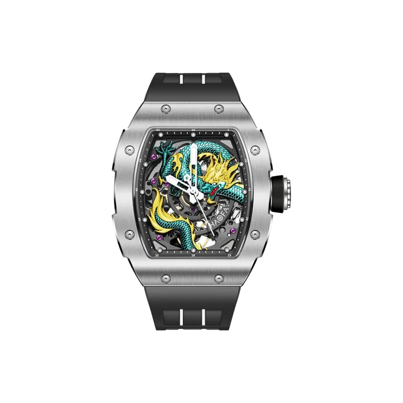 HaofaTourbillon Arknights Series Mechanical Movement Rubber Strap Watch Men's Watches Cut-Out Dial 1968A-0