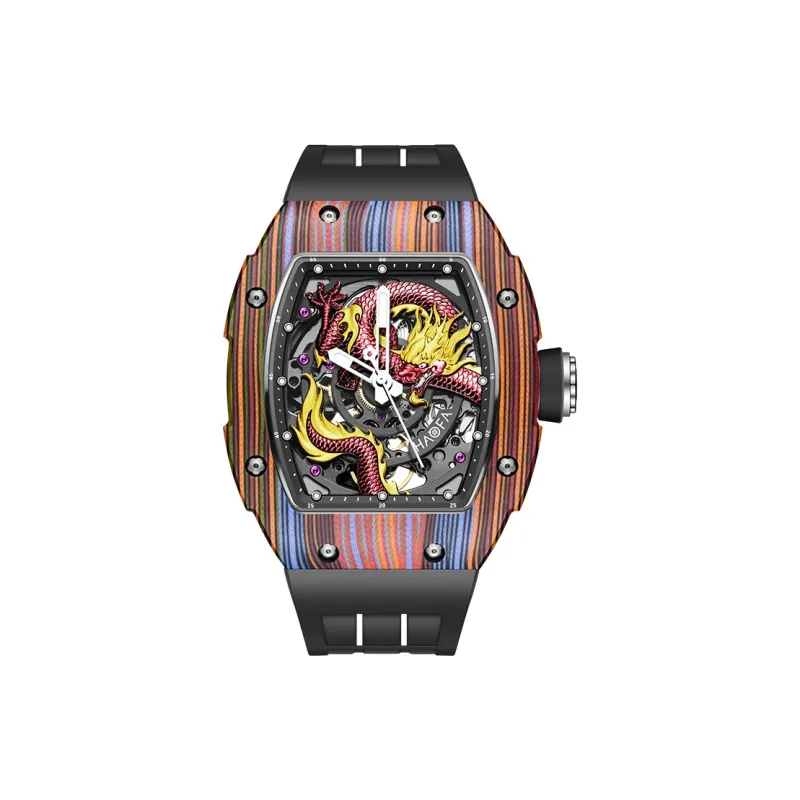 HaofaTourbillon Arknights Series Mechanical Movement Rubber Strap Watch Men's Watches Cut Out Dial-6