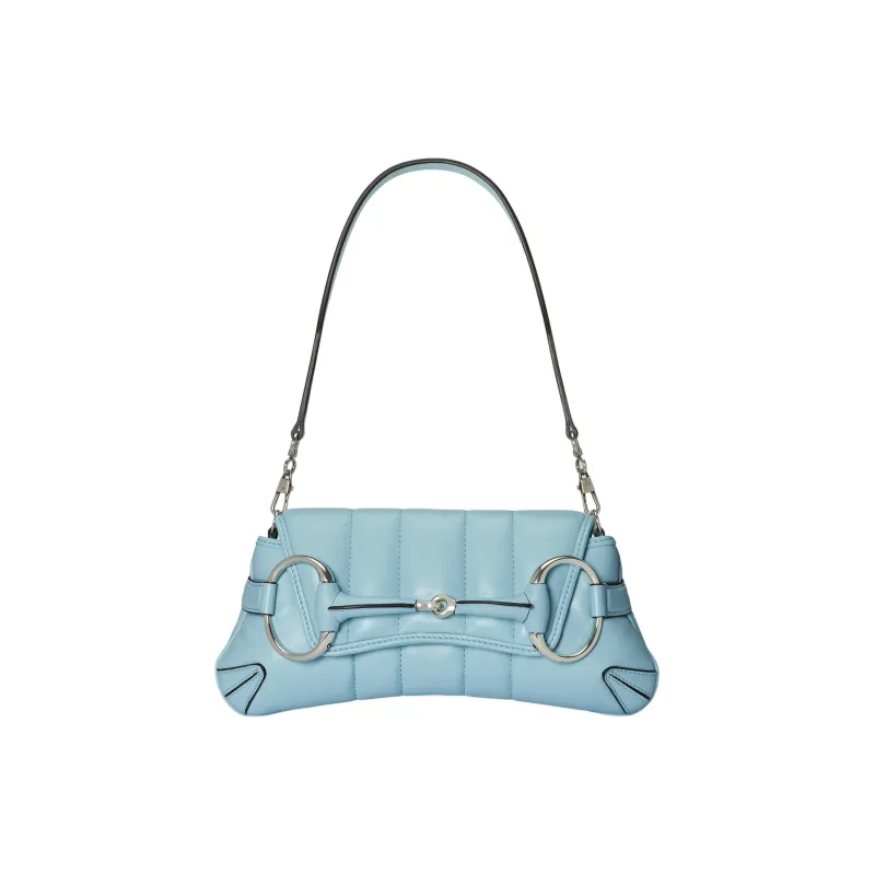 GUCCI HORSEBIT CHAIN Quilting Leather Shoulder Bag Handheld Shoulder Bag Small Size Women's Light Blue-6