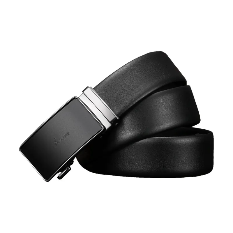 AUGTARLION Business Automatic Buckle Pant Belt Luxe Versatile Genuine Leather Durable Belt Men's Black 3.5cm-1